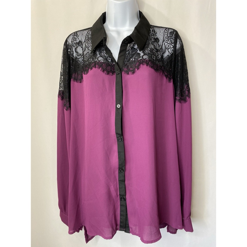 Metaphor Womens Button Down Shirt Size XL Lace Witchy Vibe Whimsygoth Jewel Tone